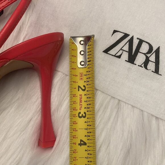Zara High Heeled Red Strap Faux Leather Sandals Shoes Size 10 - Picture 3 of 11